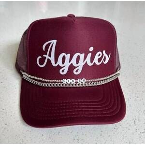 NEW CHERRY CLOTH women's aggies glam trucker cap in maroon